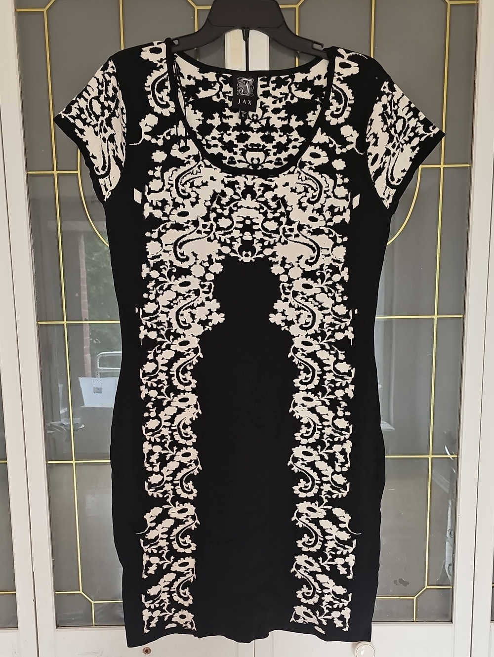 Jax Black & White Patterned Cap-Sleeve Dress
